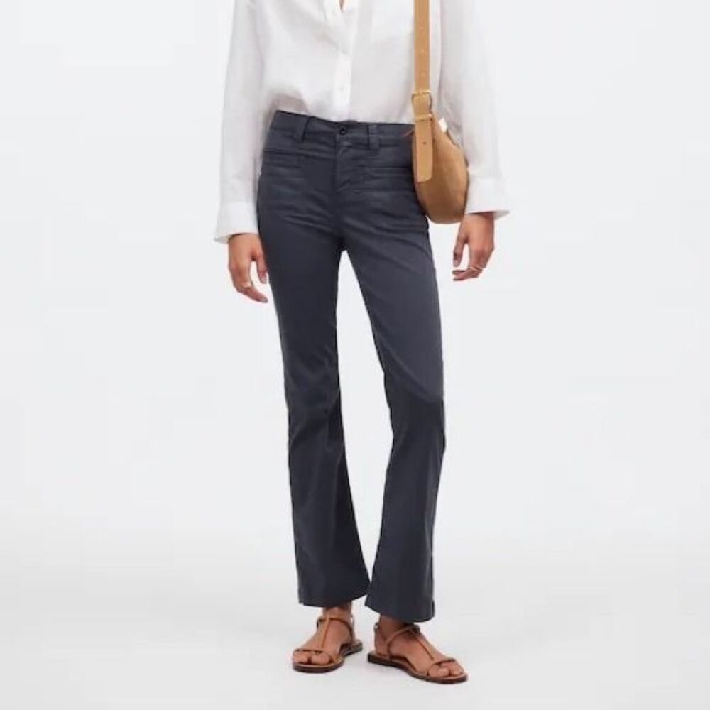 Madewell Kick Out Jeans Charcoal Gray Sateen Cropped Flare Patch Pocket Pants 26